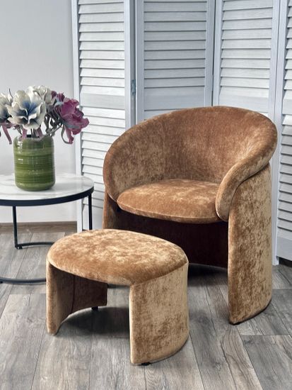 Кресло+оттоманка HUG AT5139-13 Коричневый, ткань/каркас металл в обивке AT5139-13