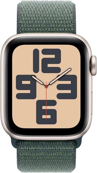 Умные часы Apple Watch SE 2024 40 мм из алюминия цвета «сияющая звезда», нейлоновый браслет зеленого цвета