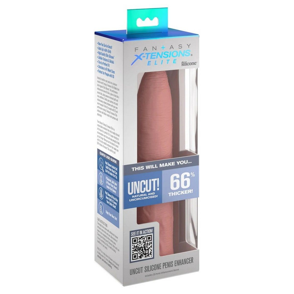 Телесная насадка-удлинитель Uncut Silicone Penis Enhancer - 17,8 см. (Цвет: телесный)