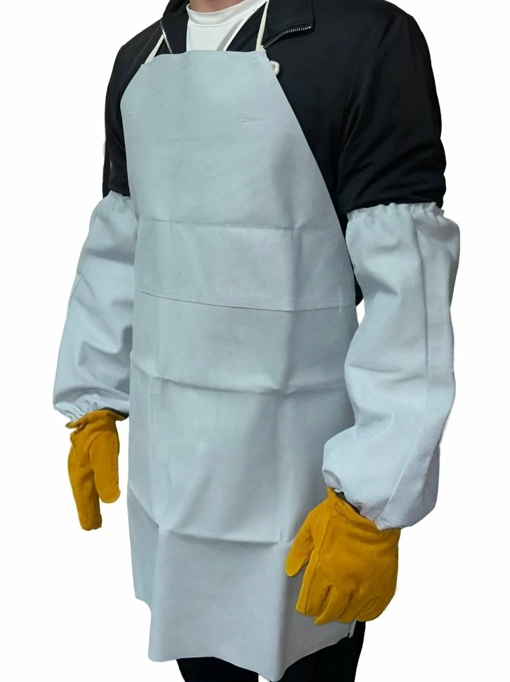 Фартук спилковый, серый, завязки киперная лента,1/20