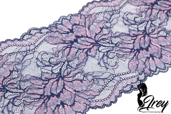 03-76 Кружево эластичное 17 см, темно-синий/пудра