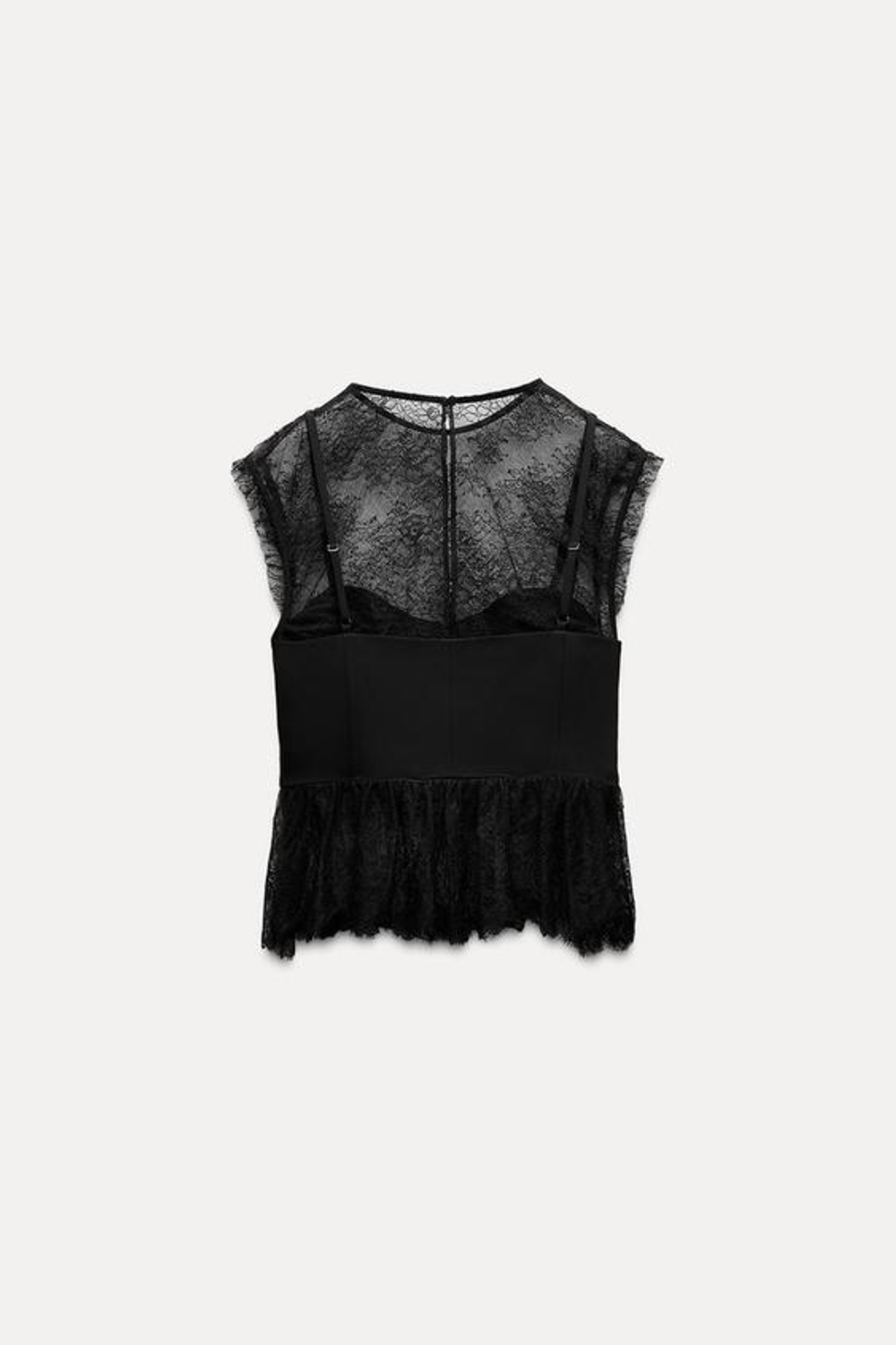 ZARA КРУЖЕВНОЙ ТОП, ЧЕРНЫЙ