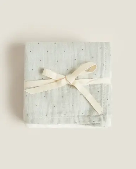 ZARA HOME ДЕТСКОЕ МУСЛИНОВОЕ ПОЛОТЕНЦЕ (НАБОР ИЗ 3 ШТ.), ЗЕЛЕНЫЙ
