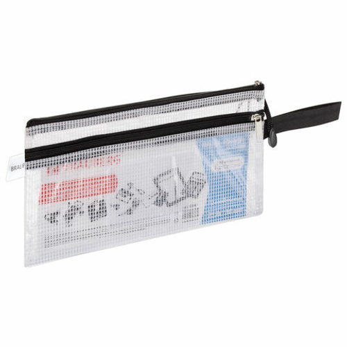 Папка-конверт на молнии МАЛОГО ФОРМАТА (255х130мм), 2 отдел,ПВХ,прозрач,0,3мм,BRAUBERG"Solid",223891