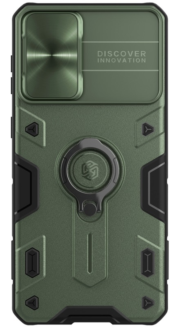 Чехол от Nillkin темно-зеленый для Samsung Galaxy S21+ Плюс, серия CamShield Armor Case с кольцом и защитной шторкой для задней камеры