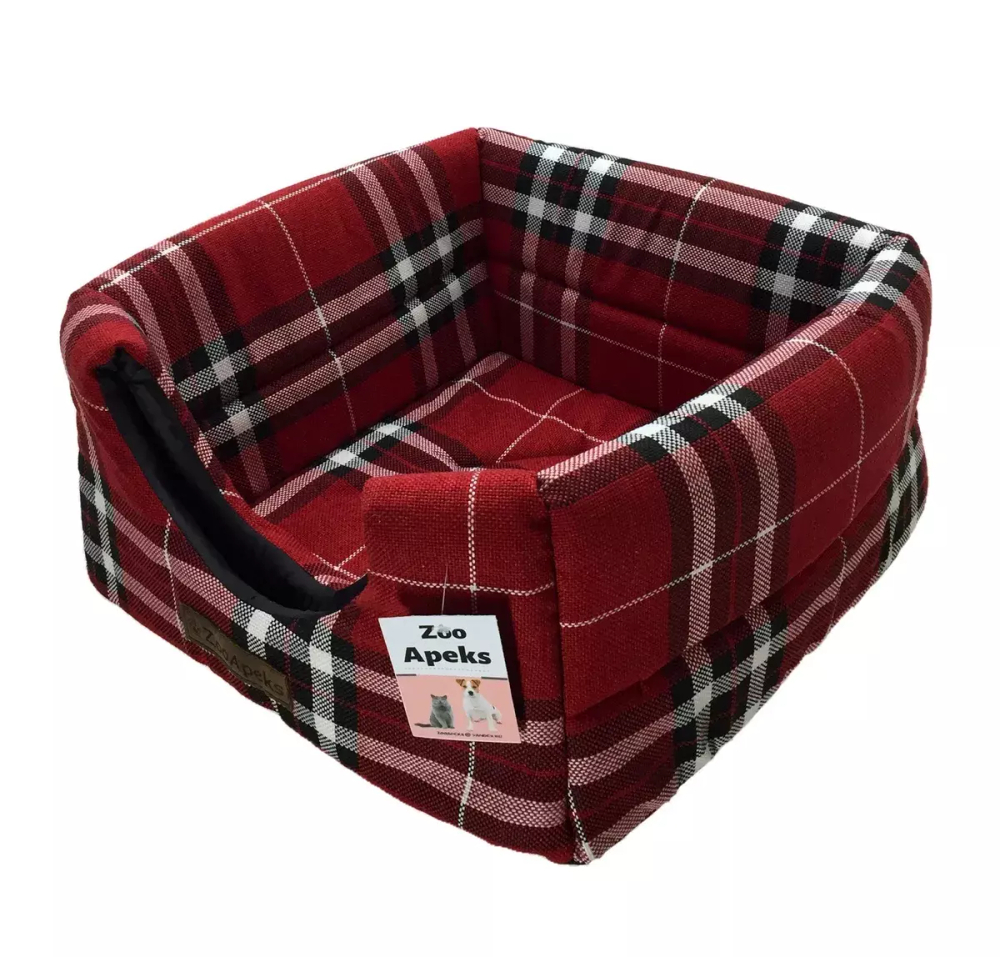 Домик - трансформер для собак 44х44х41см, Красный в клетку