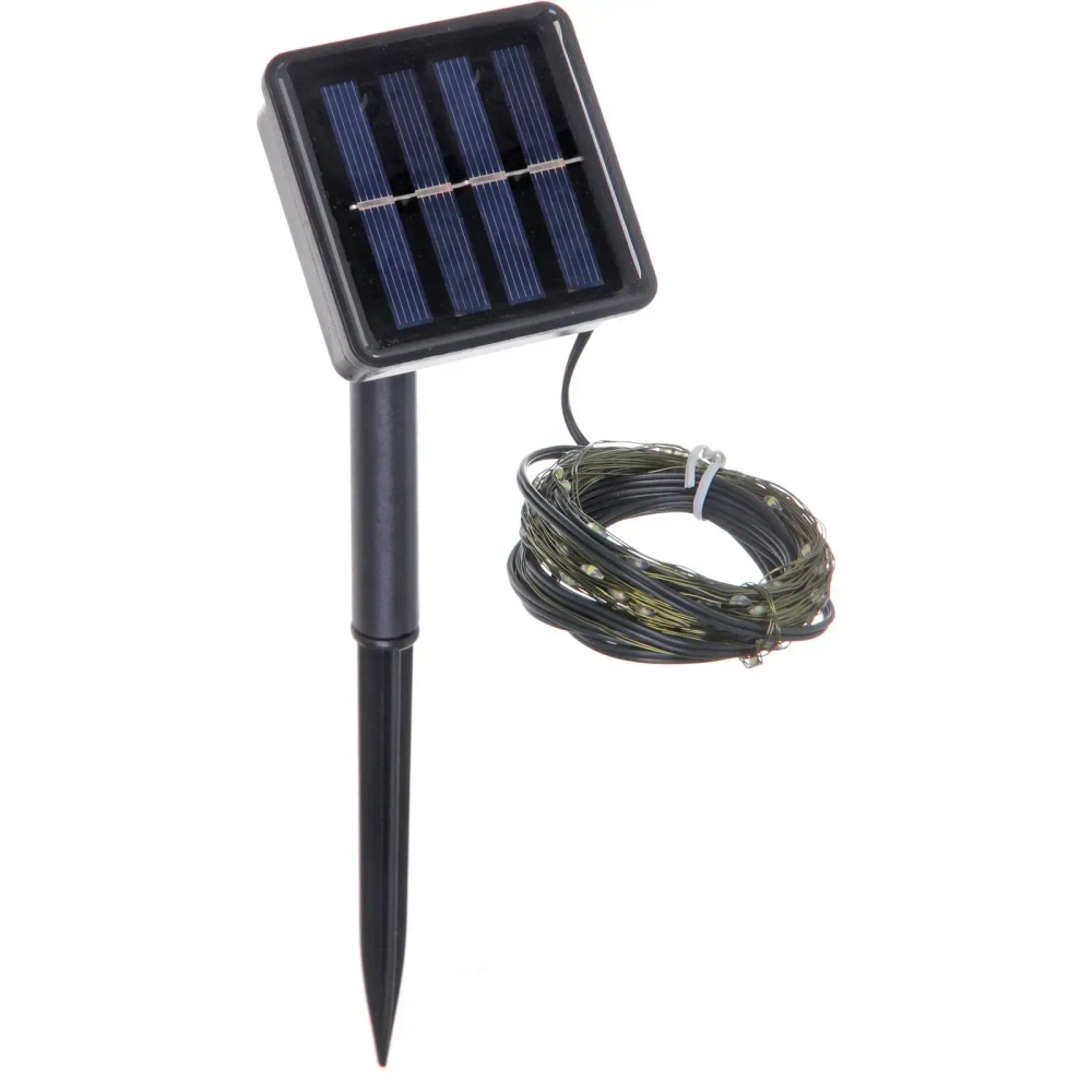 Гирлянда для улицы «Росинка» 10 м 100 ламп LED проволочн.пров. зелен., 8 реж.,IP-54, Белый (солнечная батарея)