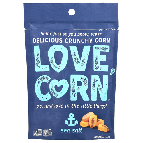 Love Corn, вкусная хрустящая кукуруза, с морской солью, 45 г (1,6 унции)