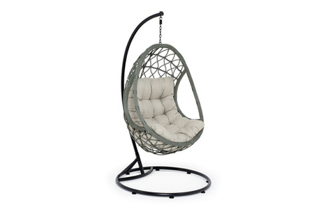 "Венеция" подвесное кресло-кокон из искусственного ротанга, цвет серый с бежевой подушкой