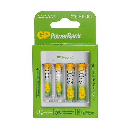 Зарядное устройство GP Powerbank E411270/100-2CRB4, для Ni-MH типоразмеров AA/AAA