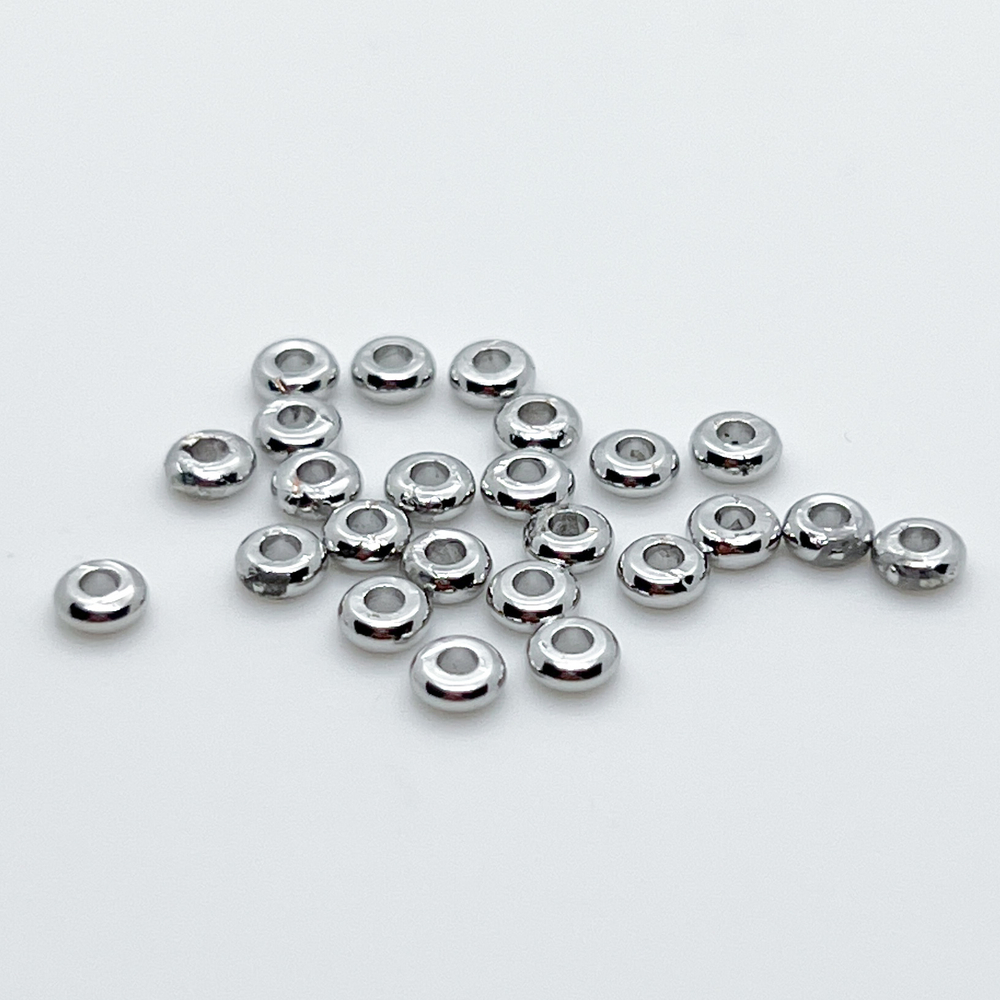 Бусина, цвет серебро (родий), размер 4*1,3 мм, цена за 10 шт