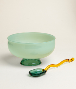 Пиала десертная из цветного стекла с ложечкой Зеленая