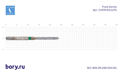 Бор алмазный зеленый  Frank Dental типа FG - D.879.012.G.FG