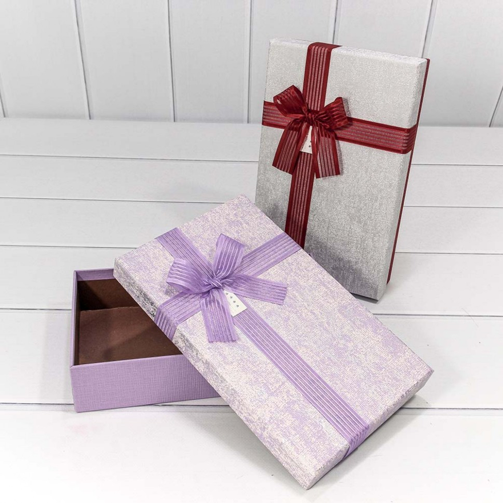 Коробка 26х16х5.5 см Набор 2 шт с бантом из органзы (Сиреневый, Красный)