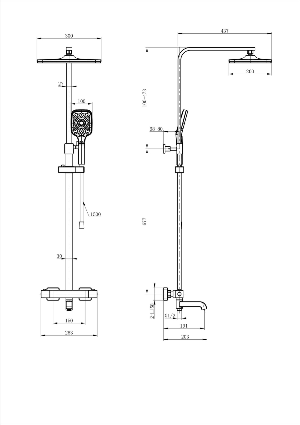Душевая система с термостатом WONZON & WOGHAND STAY 3, Хром (WW-B3026-T1-CR)