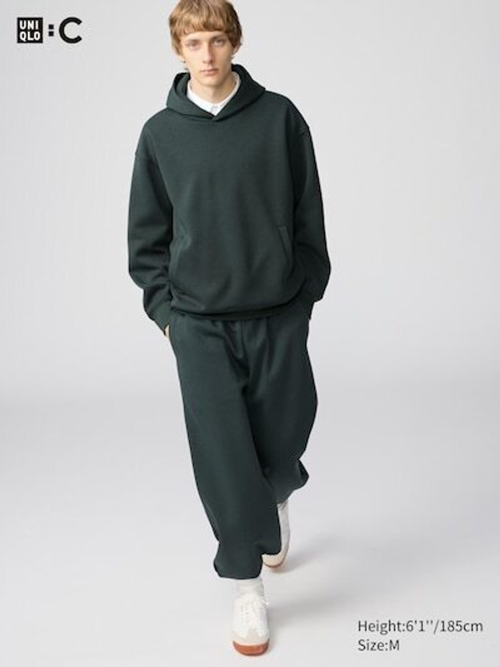 UNIQLO БРЮКИ ШИРОКОГО КРОЯ, ТЕМНО-ЗЕЛЕНЫЙ