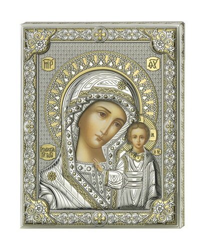 Серебряная икона Божией Матери Казанской