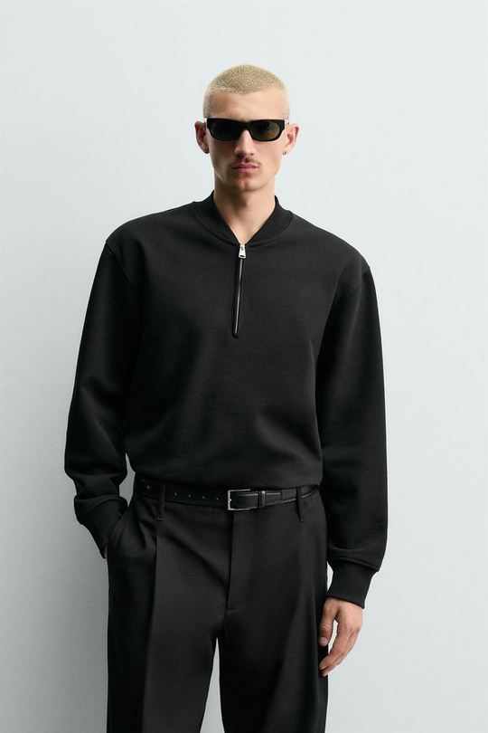 ZARA ТОЛСТОВКА С ВОРОТНИКОМ НА МОЛНИИ, ЧЕРНЫЙ