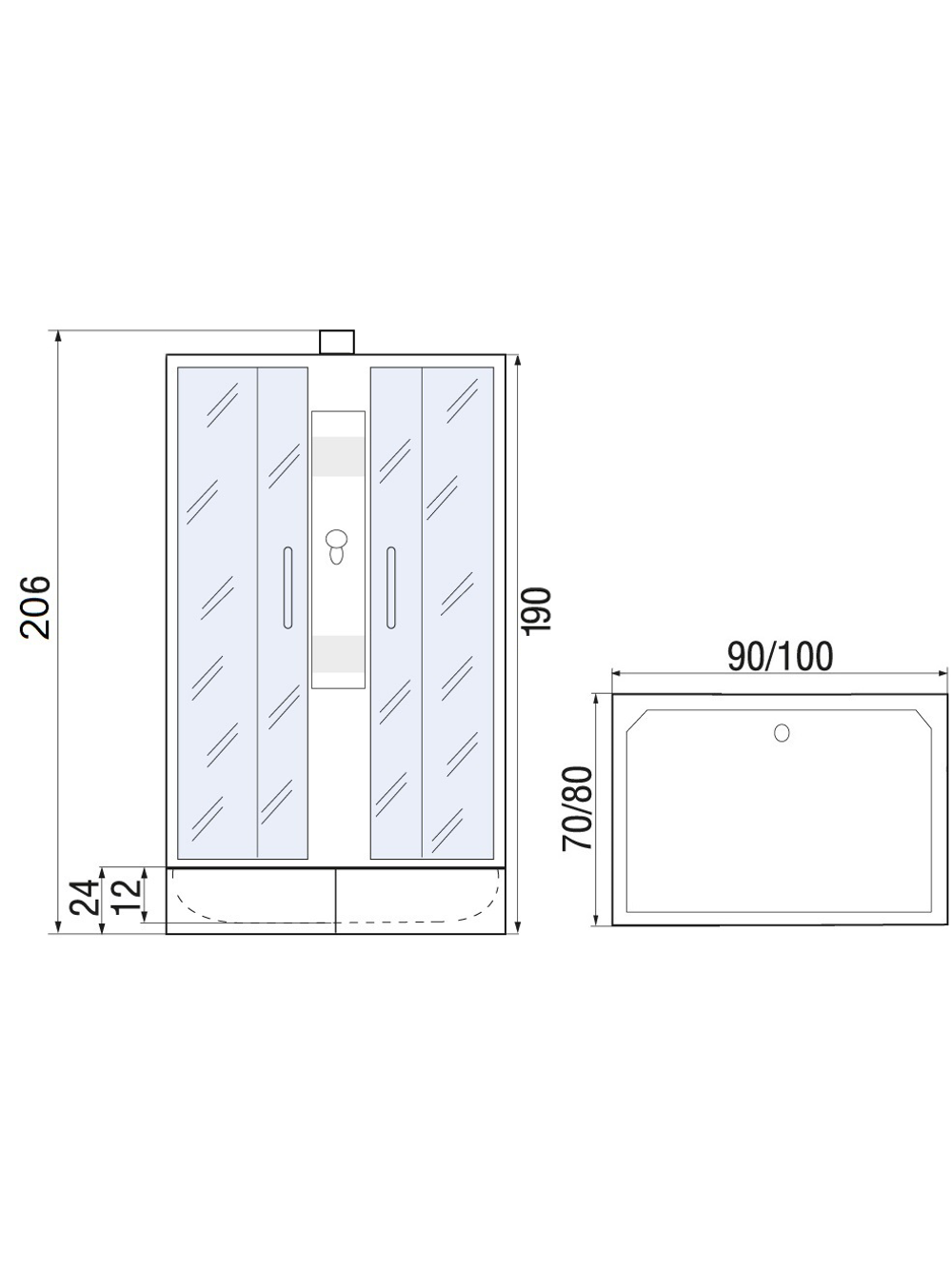 Душевая кабина RIVER QUADRO Б/К 90/70/24МТ 90x70x205 10000002984 Универсальная Прямоугольная