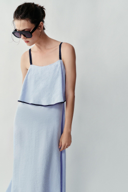 ZARA КОМБИНИРОВАННОЕ ПЛАТЬЕ МИДИ, ГОЛУБОЙ