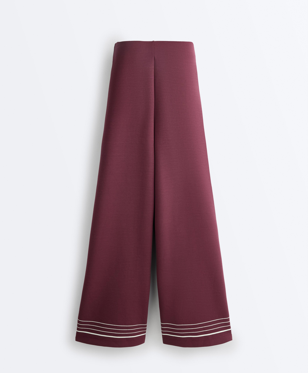 OYSHO Прямые брюки с высокой посадкой и мягкими на ощупь полосками из модала в морском стиле, бордо