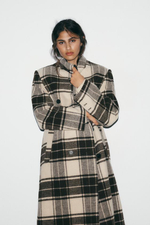 ЭКСТРА ДЛИННЫЙ ШЕРСТЯНОЙ ПАЛЬТО С КЛЕТКОЙ - ZARA