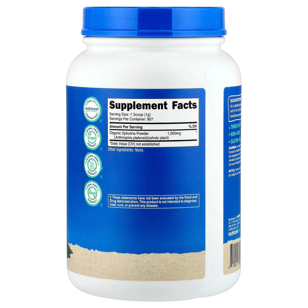 Nutricost, органическая спирулина, без добавок, 907 г (32,4 унции)