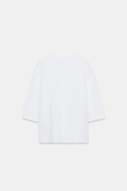 ZARA ФУТБОЛКА В СТИЛЕ РУСТИК С РУКАВАМИ ТРИ ЧЕТВЕРТИ, БЕЛЫЙ