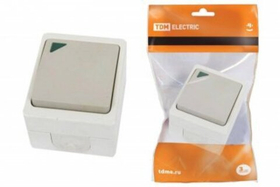 Выключатель 1-кл. с подсветкой открытой установки IP54 10А серый "Вуокса" TDM (ЕС) SQ1803-0004