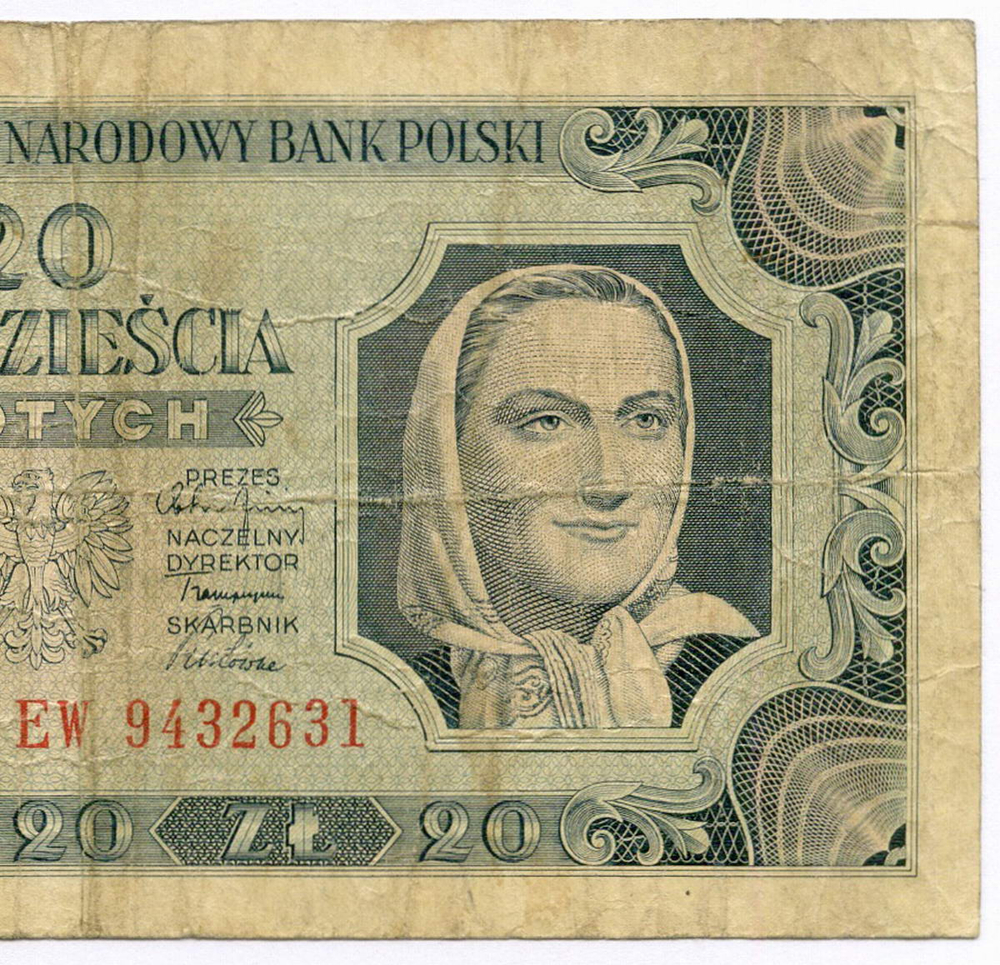 Банкнота Польша 20 злотых 1948 год EW 9432631. F-VF