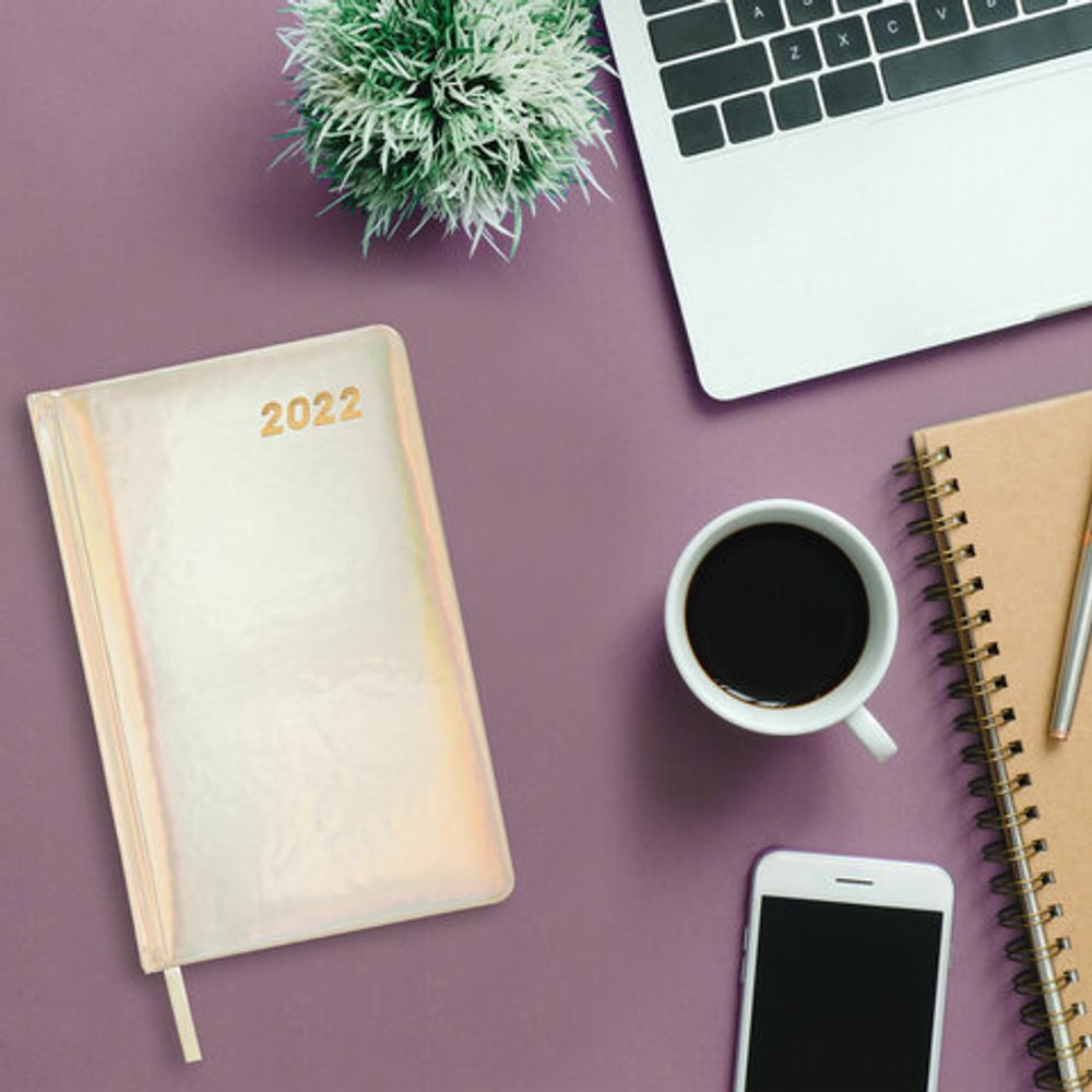 Ежедневник датированный 2022 А5 138x213 мм BRAUBERG "Holiday", "зеркальный кожзам", серебристый, 112751