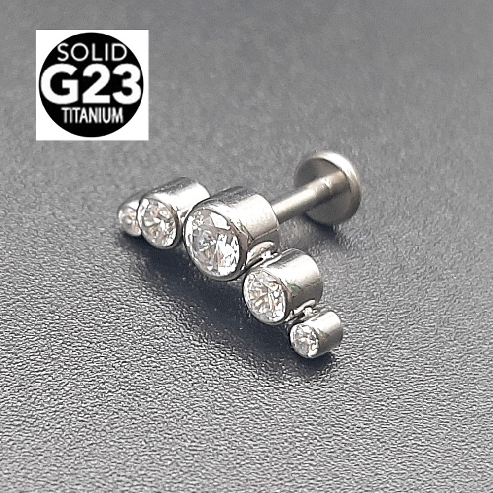 Микроштанга 6 мм с прозрачными фианитами для пирсинга ушей. Титан G23