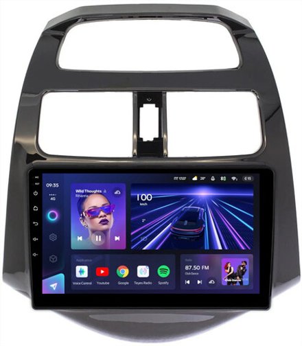Магнитола для Chevrolet Spark M300 2009-2022, Ravon R2 (рамка глянцевая) - Teyes CC3L монитор 9" IPS на Android 10, 8-ядер, CarPlay, 4G SIM-слот