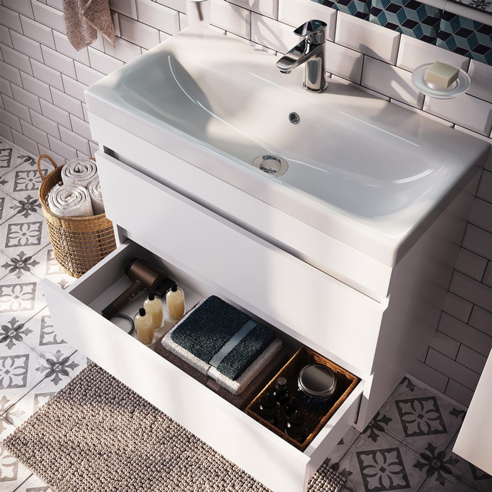 Тумба с умывальником подвесная с ящиками IDDIS Zodiac, белая, 80 см, ZOD8CB0i95K