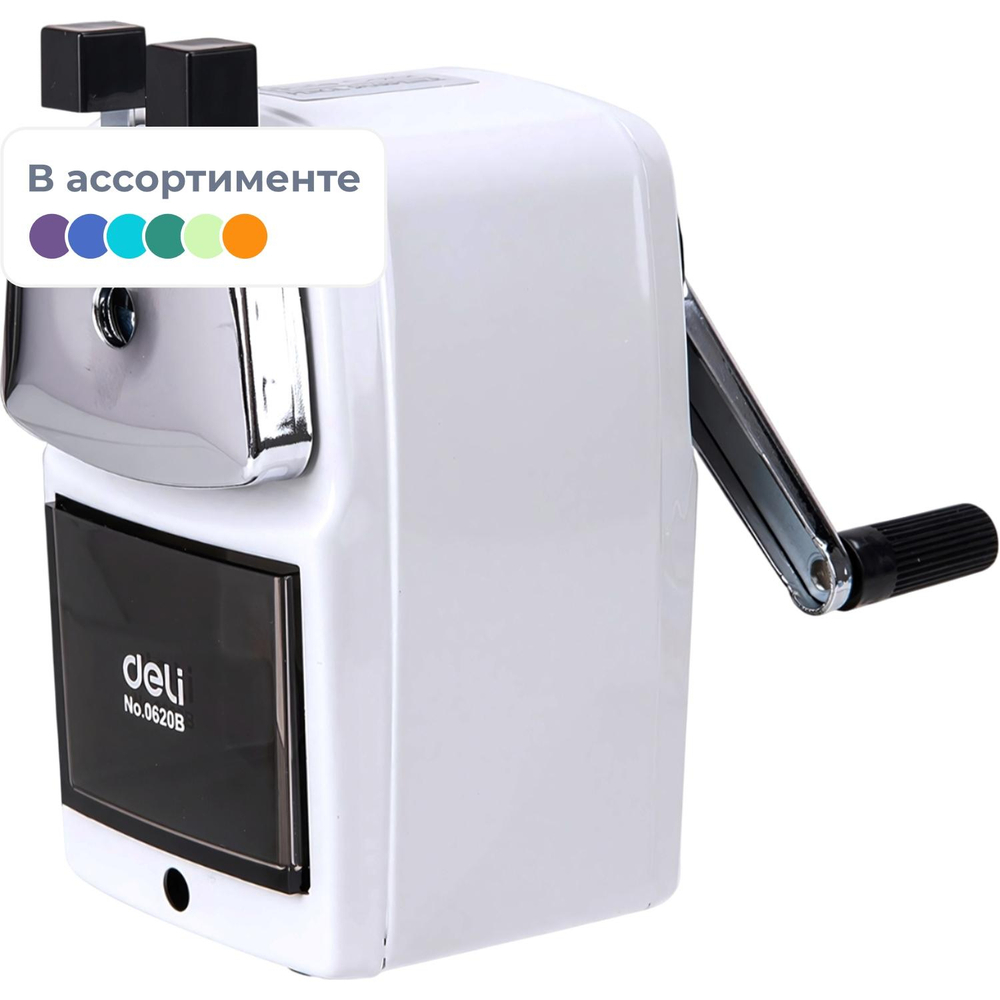 Точилка механическая Deli, 1 отв., со струбциной, в картонной уп., ассорти