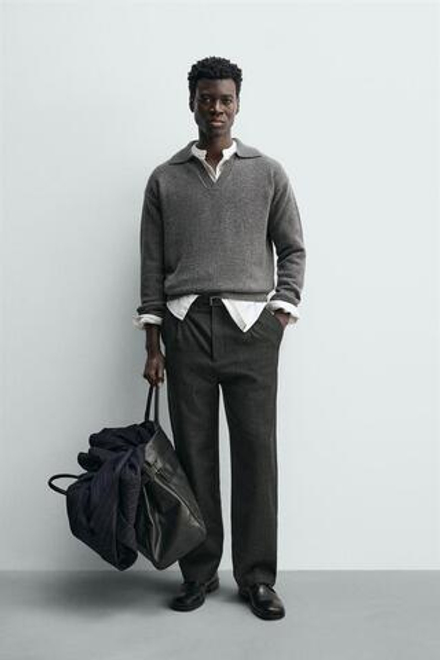 ZARA ПОЛО ИЗ ШЕРСТИ И КАШЕМИРА, СЕРЫЙ МЕЛАНЖ