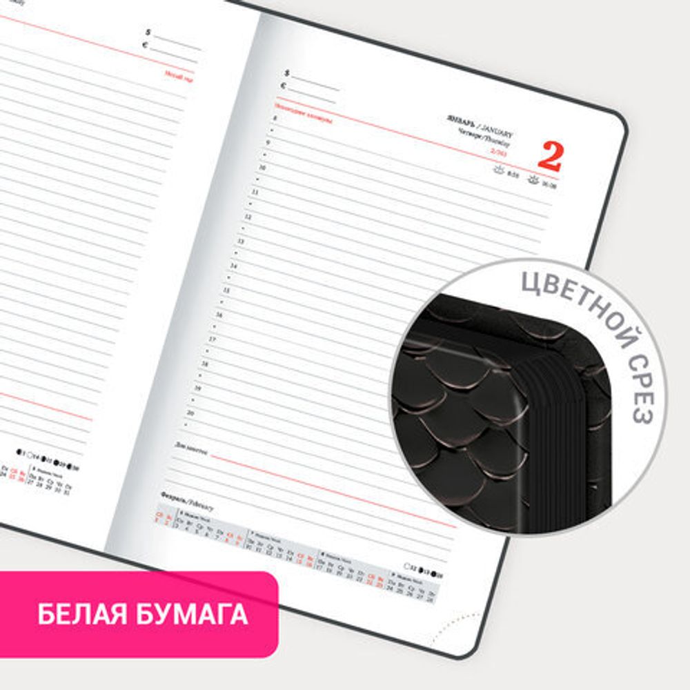 Ежедневник датированный 2025 А5 138x213 мм BRAUBERG "Vista", под кожу твердый, "Snake", 115875