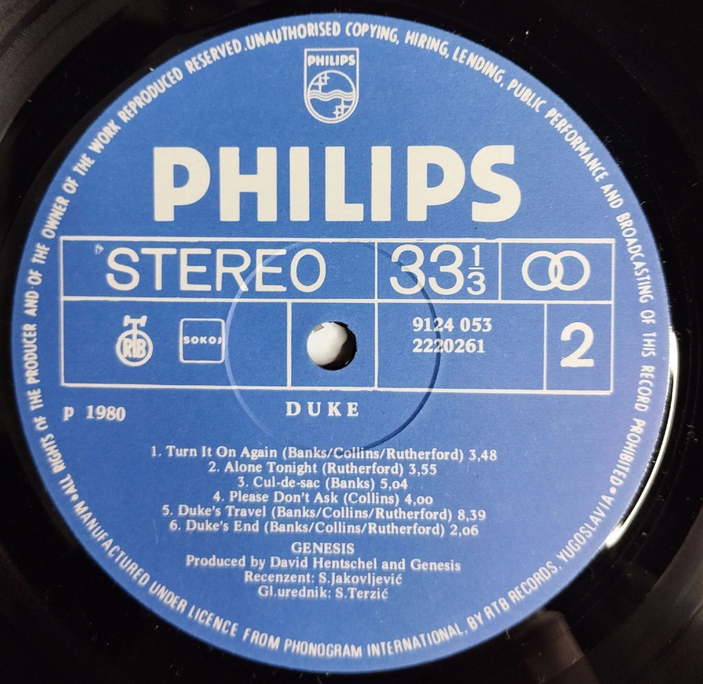 Винтажная виниловая пластинка LP Genesis Duke (Югославия 1980)