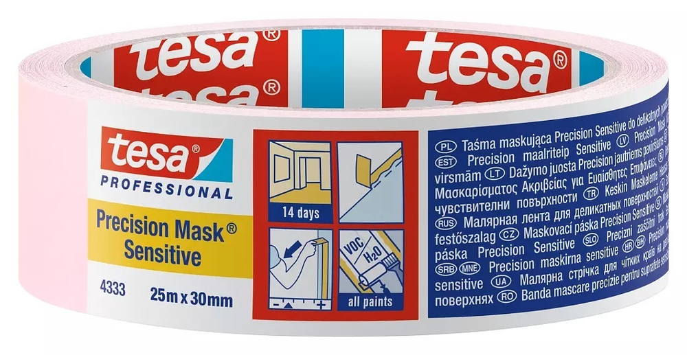 Малярная лента для деликатных поверхностей tesa® 04333, розовая