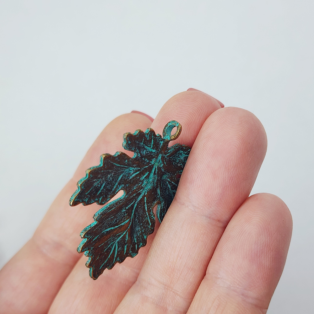 Лист подвеска, 35×40мм, античная бронза, штучно