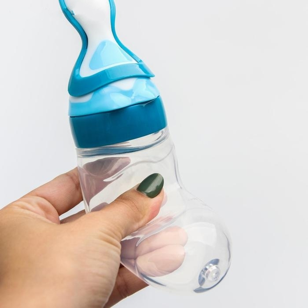 4780648 Бутылочка для кормления, силиконовая, с ложкой, 90 мл, цвет голубой