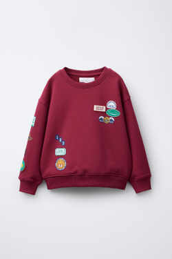 ZARA ТОЛСТОВКА С НАШИВКАМИ, ГРАНАТОВЫЙ