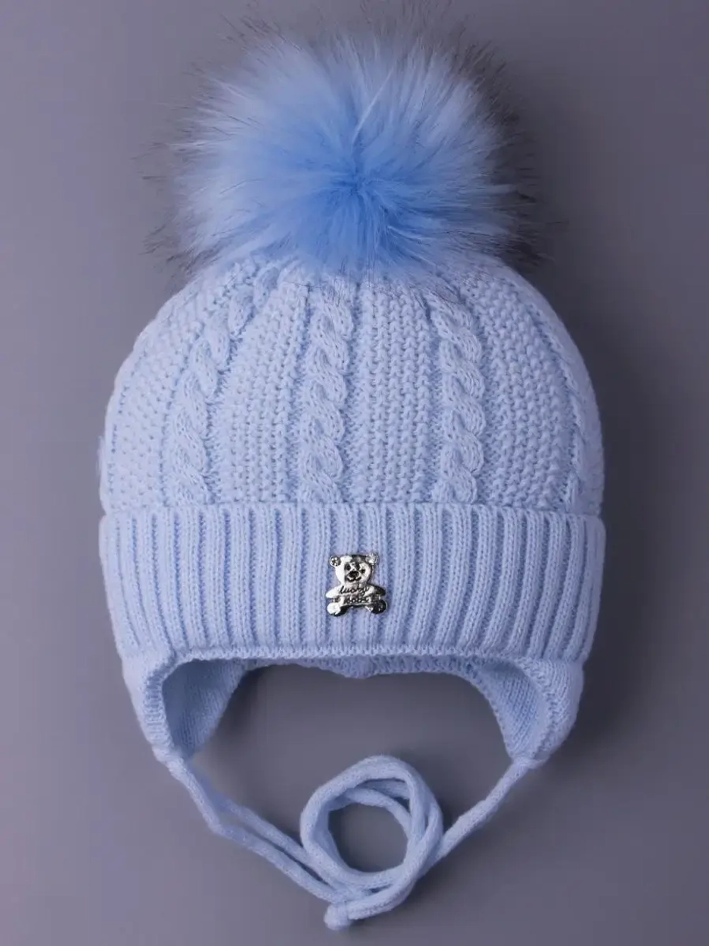 Шапка зимняя вязаная с помпоном для детей