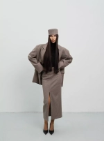 Юбка макси с разрезом спереди, Коричневая