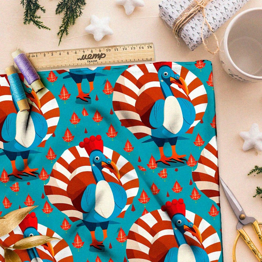 Ткань премиум атлас экзотические павлины