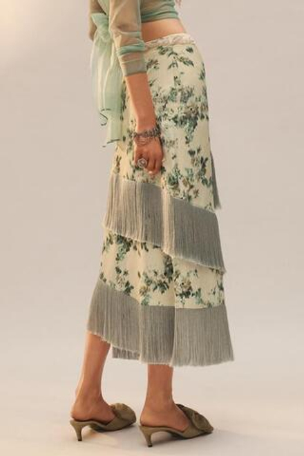 ZARA ЮБКА С ЦВЕТОЧНЫМ УЗОРОМ И БАХРОМОЙ - LIMITED EDITION, РАЗНОЦВЕТНЫЙ