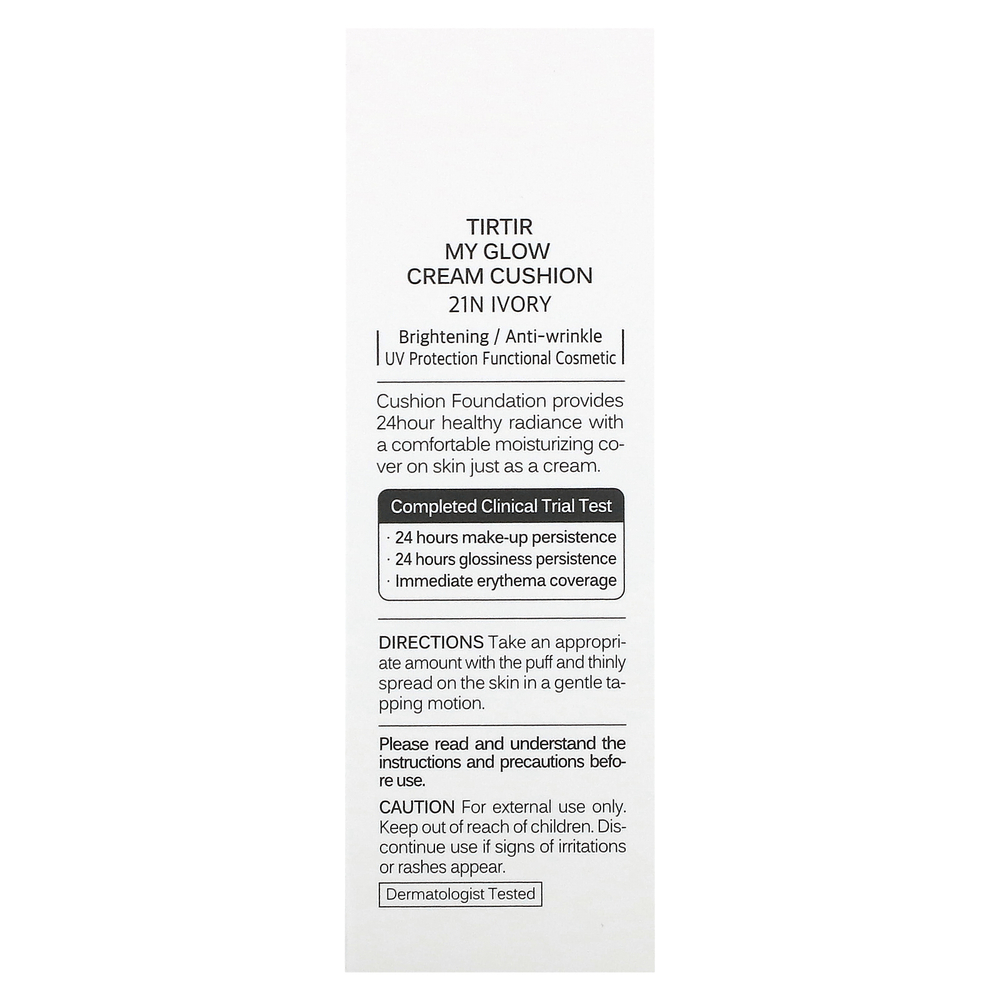 TIRTIR, My Glow Cream Cushion, SPF 30 PA ++, 21N цвет слоновой кости, 18 г (0,63 унции)