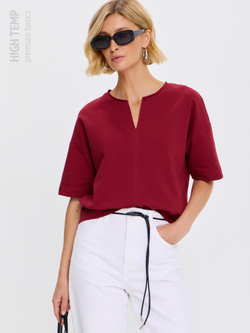 Плотная футболка из футера 2-нитки с V-вырезом HIGH TEMP