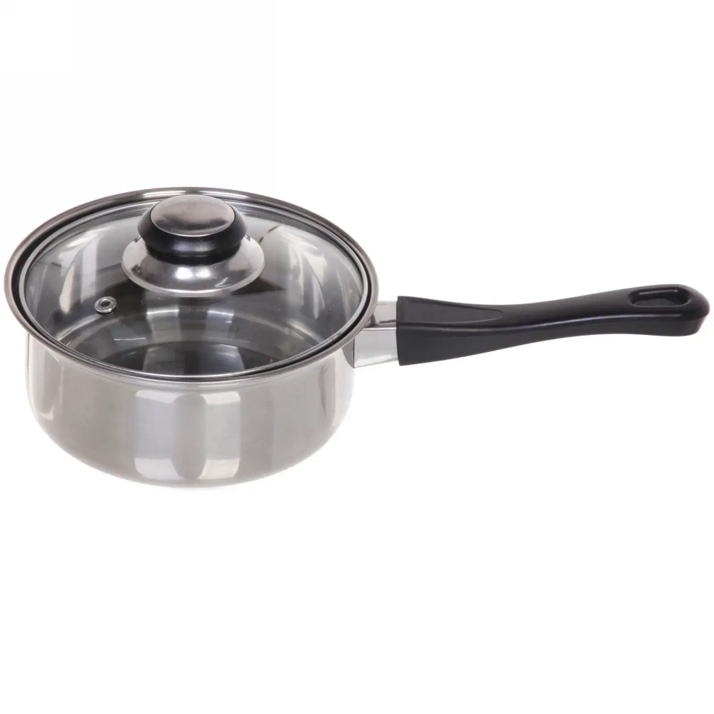 Ковш из нержавеющей стали «Cook» 1л со стеклянной крышкой 16*7см