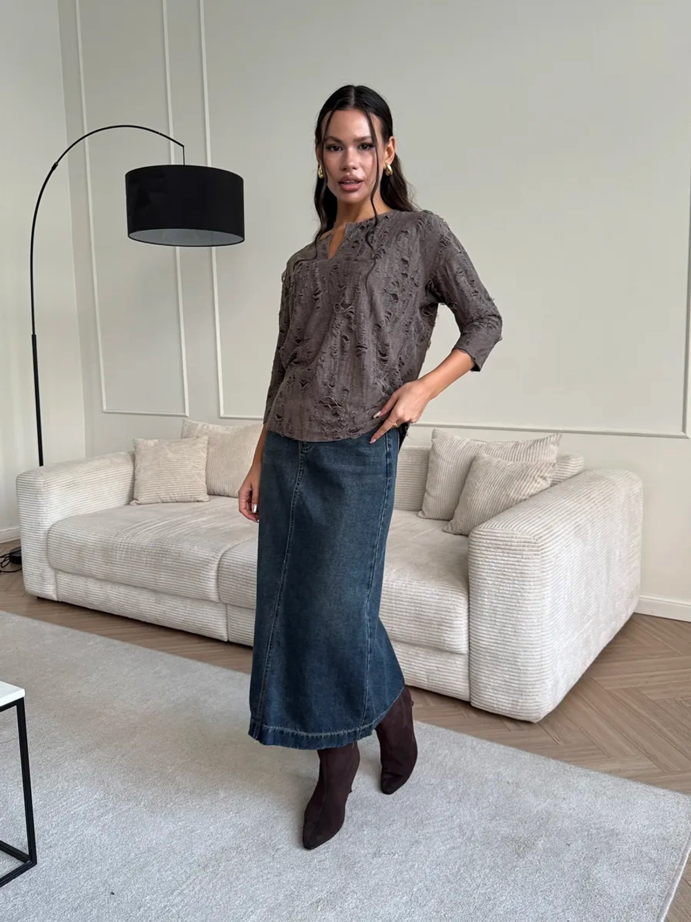 Блузка нарядная трикотажная офисная рукав 3 4